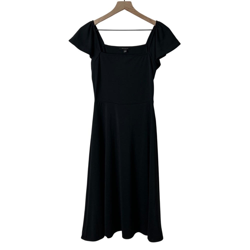 Banana Republic Womens Flutter Sleeve Square Neck Fit Flare Dress Size S Black